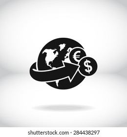 Arrow wrapped around the earth. Remittances icon.