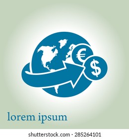 Arrow wrapped around the earth. Remittances icon.