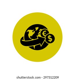 Arrow wrapped around the earth. Remittances icon.