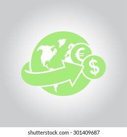 Arrow wrapped around the earth. Remittances icon.