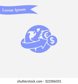 Arrow wrapped around the earth. Remittances icon.