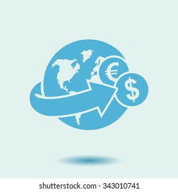 Arrow wrapped around the earth. Remittances icon.