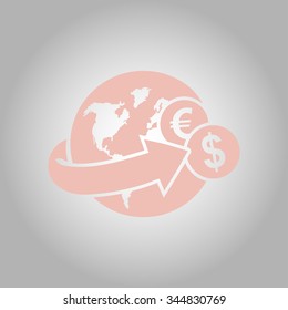 Arrow wrapped around the earth. Remittances icon.