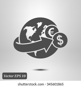 Arrow wrapped around the earth. Remittances icon.