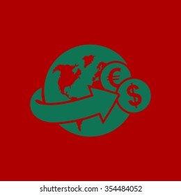 Arrow wrapped around the earth. Remittances icon.