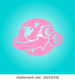 Arrow wrapped around the earth. Remittances icon.