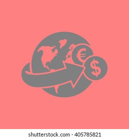 Arrow wrapped around the earth. Remittances icon.