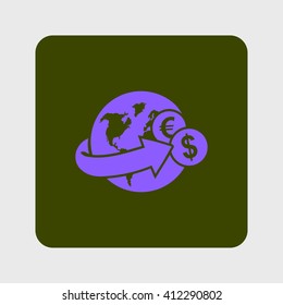 Arrow wrapped around the earth. Remittances icon.