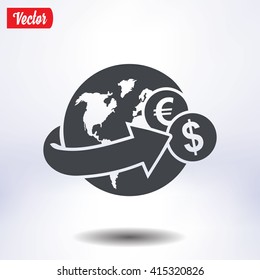 Arrow wrapped around the earth. Remittances icon.