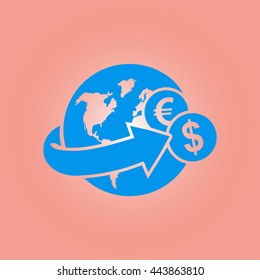 Arrow wrapped around the earth. Remittances icon.