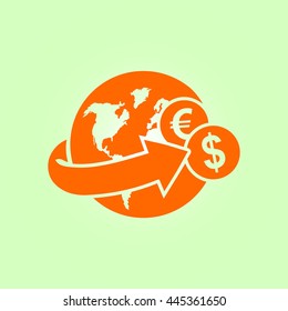 Arrow wrapped around the earth. Remittances icon.