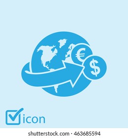 Arrow wrapped around the earth. Remittances icon.