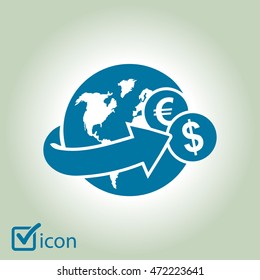 Arrow wrapped around the earth. Remittances icon.