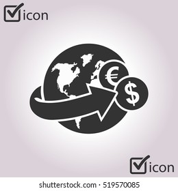 Arrow wrapped around the earth. Remittances icon.