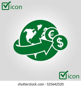 Arrow wrapped around the earth. Remittances icon.