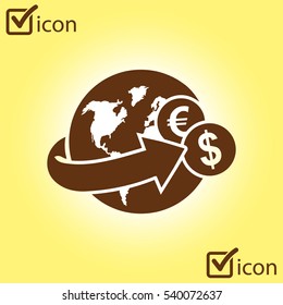 Arrow wrapped around the earth. Remittances icon.