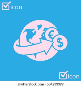 Arrow wrapped around the earth. Remittances icon.