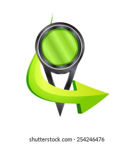 Arrow wrapped around a green pin sign