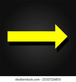Arrow yellow icon. Arrow sign on black background. Simple arrow with shadow. Vector design.