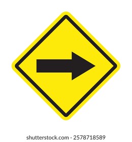 Arrow in yellow rectangle sign. Rectangle yellow right direction sign, traffic sign.