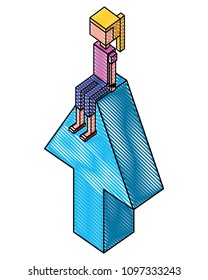 arrow up with young girl isometric icon