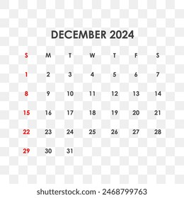 ArrowCalendar for December 2024. The week starts on Sunday.