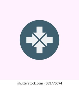 Arrow-combined icon, on blue circle background, white outline