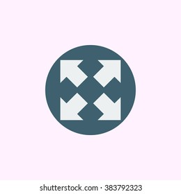 Arrow-combined icon, on blue circle background, white outline