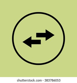 Arrow-combined icon, on green background, circle border, dark outline
