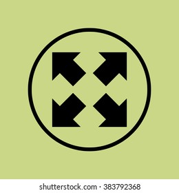Arrow-combined icon, on green background, circle border, dark outline