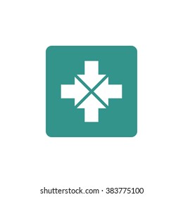 Arrow-combined icon, on green rectangle background, white outline