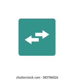 Arrow-combined icon, on green rectangle background, white outline