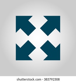 Arrow-combined icon, on grey background, blue outline, large size symbol