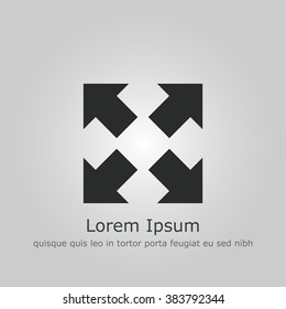 Arrow-combined icon, on grey background, dark outline, example text