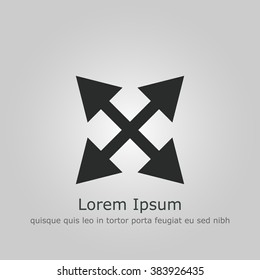 Arrow-combined icon, on grey background, dark outline, example text