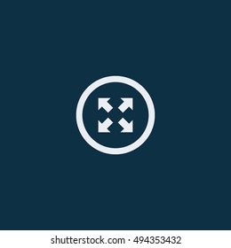 Arrow-combined icon, on grey background, blue outline, large size symbol