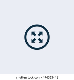 Arrow-combined icon, on grey background, blue outline, large size symbol