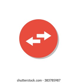 Arrow-combined icon, on white background, red circle border, white outline