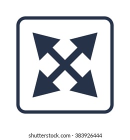 Arrow-combined icon, on white background, rounded rectangle border, blue outline