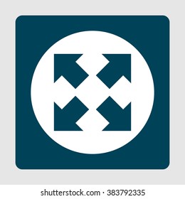 Arrow-combined icon, on white circle background surrounded by blue