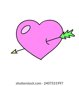 Herzsymbol angestrichen. 1990 Retrofarbenes Love Symbol. 90er-00er-Jahre-Stil handgezeichnet doodle valentiner Tag-Aufkleber. Einzelne Vektorgrafik