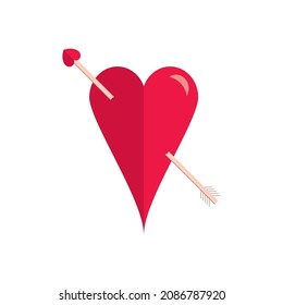 Arrowed vector red heart. Love symbol. Passion vector illustration. Cupid's arrow. Cupid. In love. Romantic rounded heart shape. Single heart. Lovely. Valentines decoration sign. Rounded style icon.