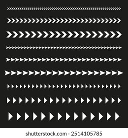 Arrowhead border set. Chevron pattern collection. Geometric vector lines. White arrows on black.