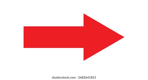  Icono de Vector aislado con cabeza de flecha en la página blanca. Apuntando al icono de una sola flecha.  Iconos de vector único de color rojo. Icono único de Vector gráfico largo aislado rojo sobre fondo blanco. EPS 10. 