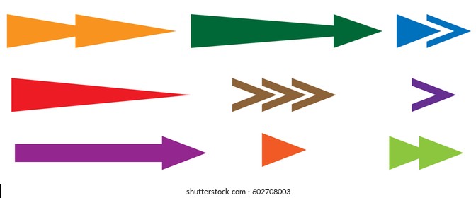 Arrowhead, pointer set. Arrow shapes, arrow elements. Flat arrow icons.