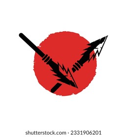 Logotipo de altavoz de punta de flecha, diseño de arma hipster de caza de flecha, plantilla de ilustración vectorial