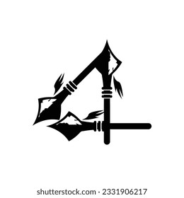 Arrowhead Spear Logo, Arrow Hunting Hipster Weapon Design, Vector Illustration Template