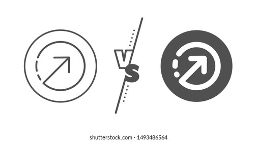 Arrowhead symbol. Versus concept. Direction arrow line icon. Navigation pointer sign. Line vs classic direction icon. Vector