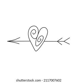 Ein scharfgepierctes Herz im Doodle-Stil. Vektorgrafik einzeln auf weißem Hintergrund. Dekoratives Element für den Valentinstag