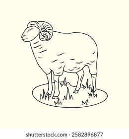Arrowroot sheep, Garut sheep local sheep breed from Indonesia. Thin line illustration.
